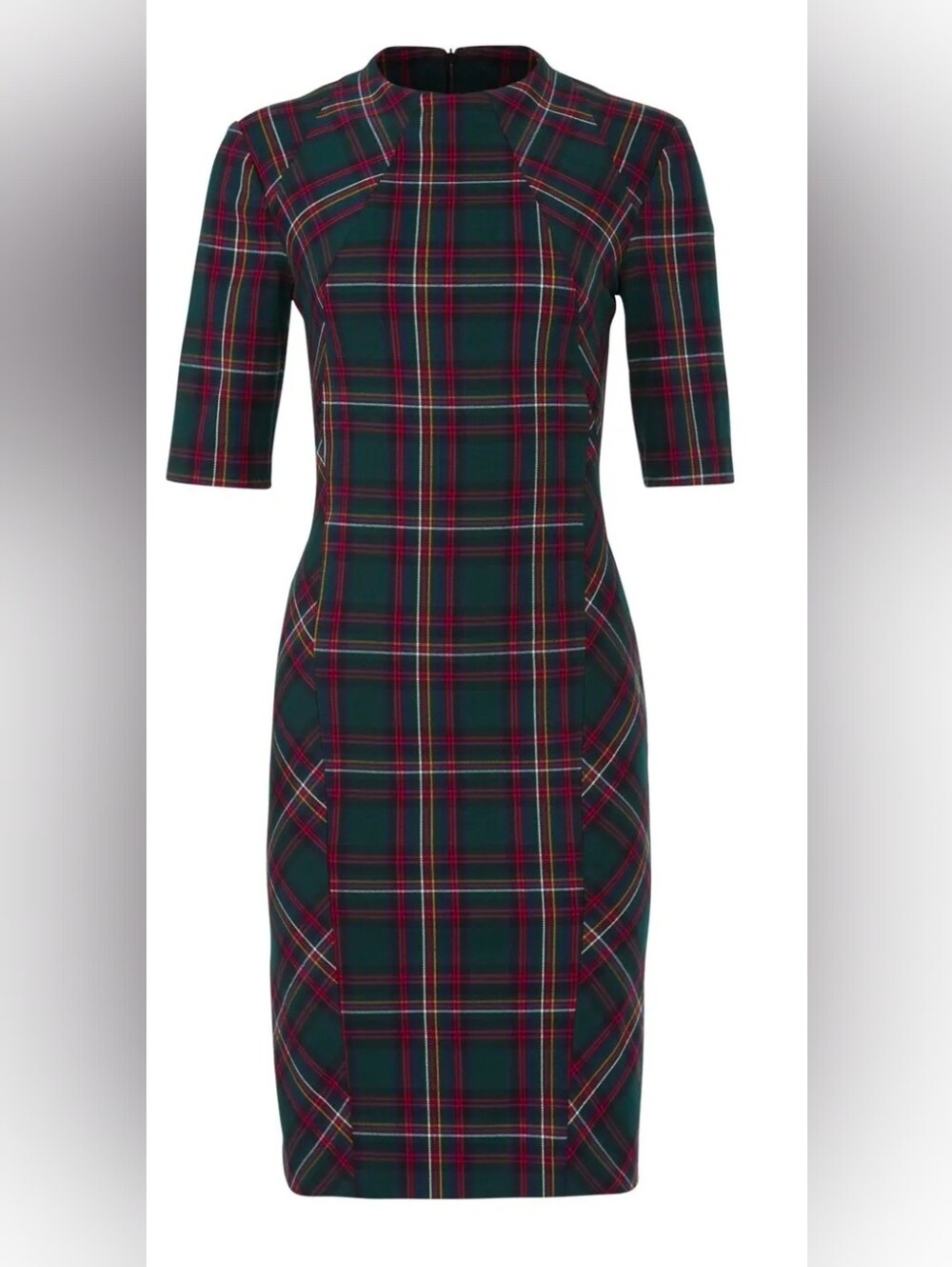 Trina Turk Green and Red Plaid Midi Sheath Dress - Size 14